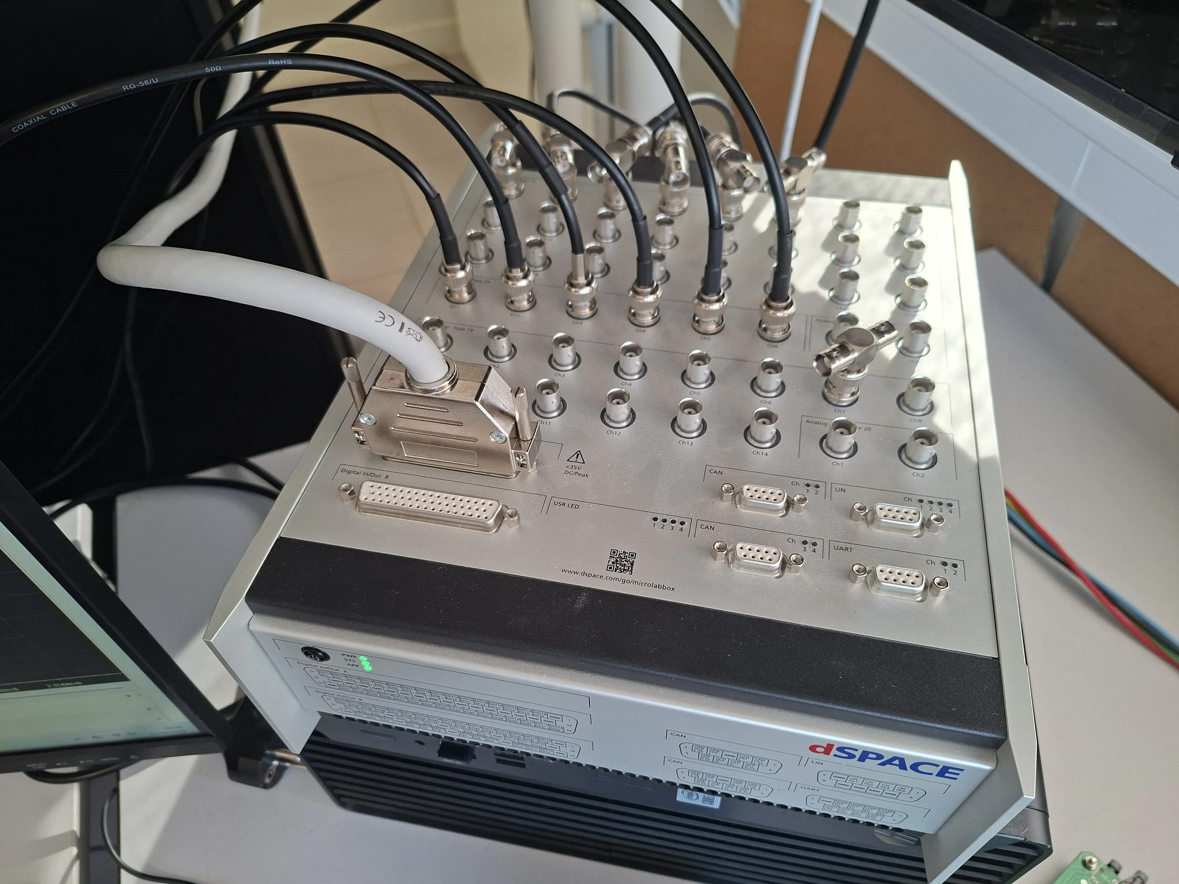 dSpace MicroLabBox II analog BNC inputs with coaxial cables