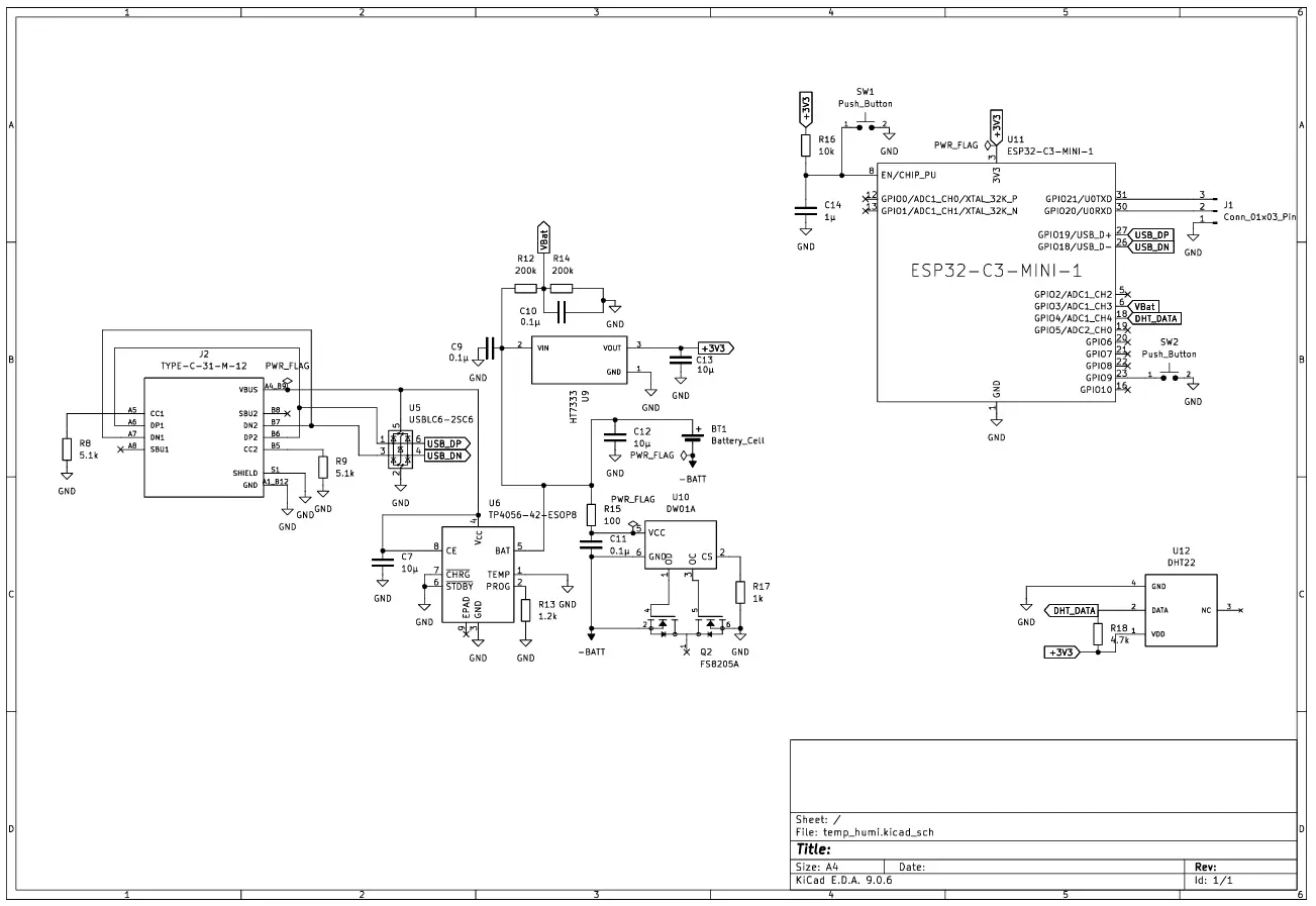 First schematic, DHT22 and TP4056 charge path